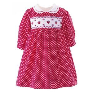 Rachel Riley Embroidered Strawberries Polkadot Smocked Dress Size 24M Cotton